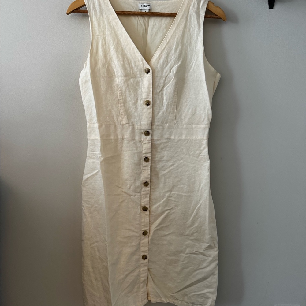 J. Crew Sleeveless Button-Front Cream Linen Dress size 4